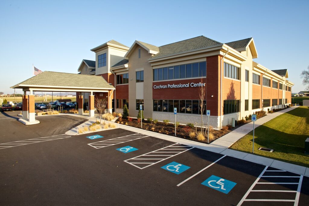 Large two-story building labeled