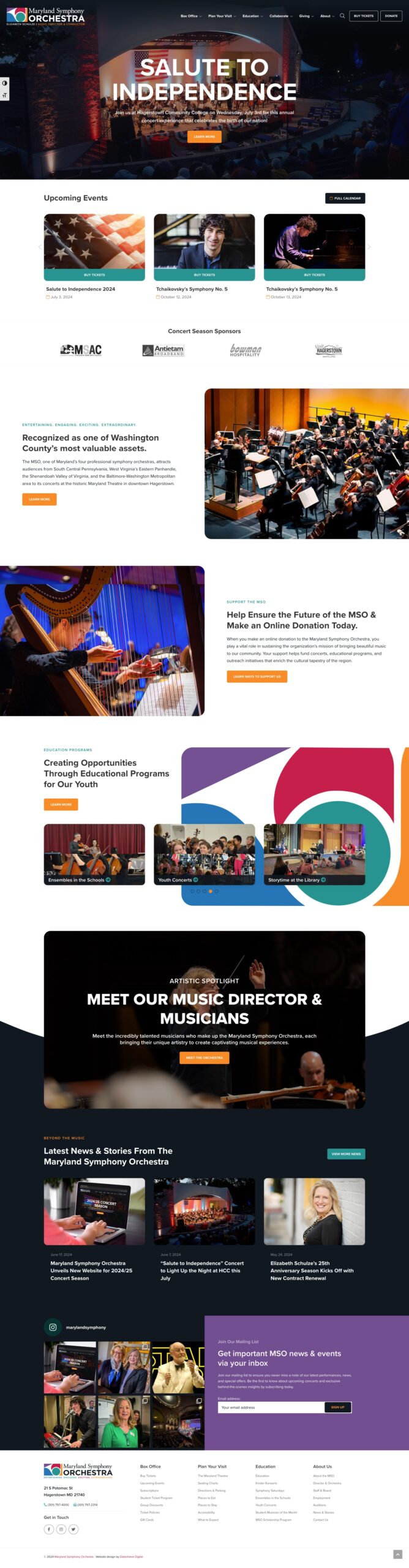 A full page capture of the new Maryland Symphony Orchestra website