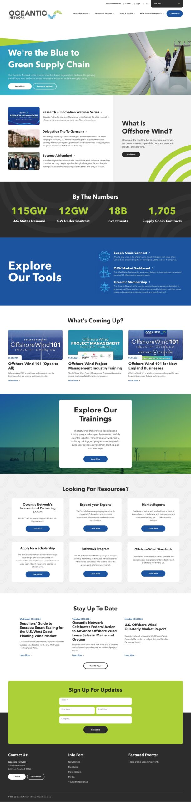 A screen capture of the entire front page of the new Oceantic website