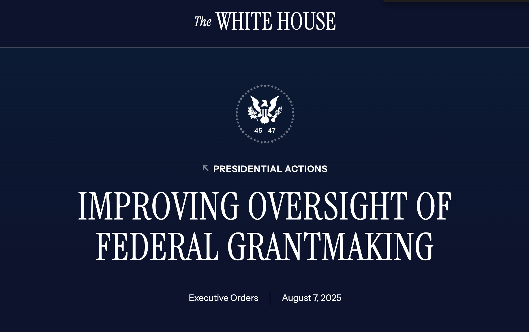 The White House website page titled 